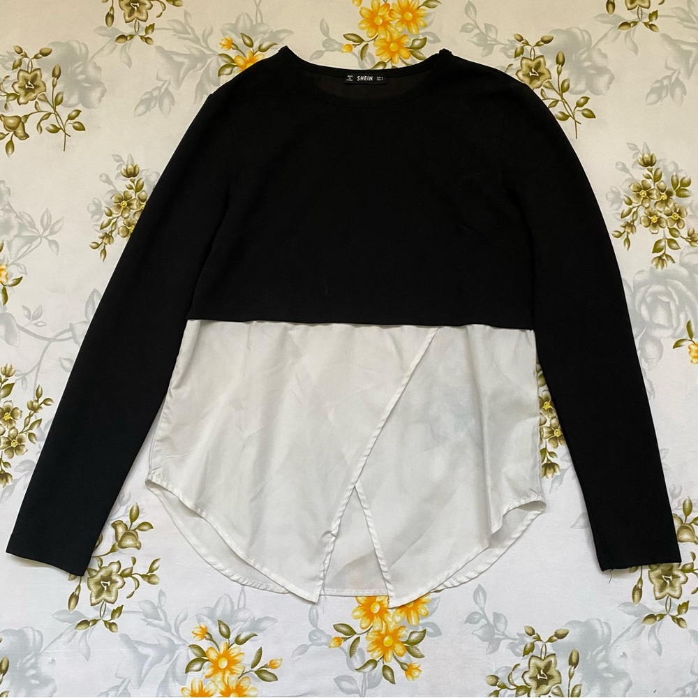 Shein Size S Black & White Long Sleeve Blouse